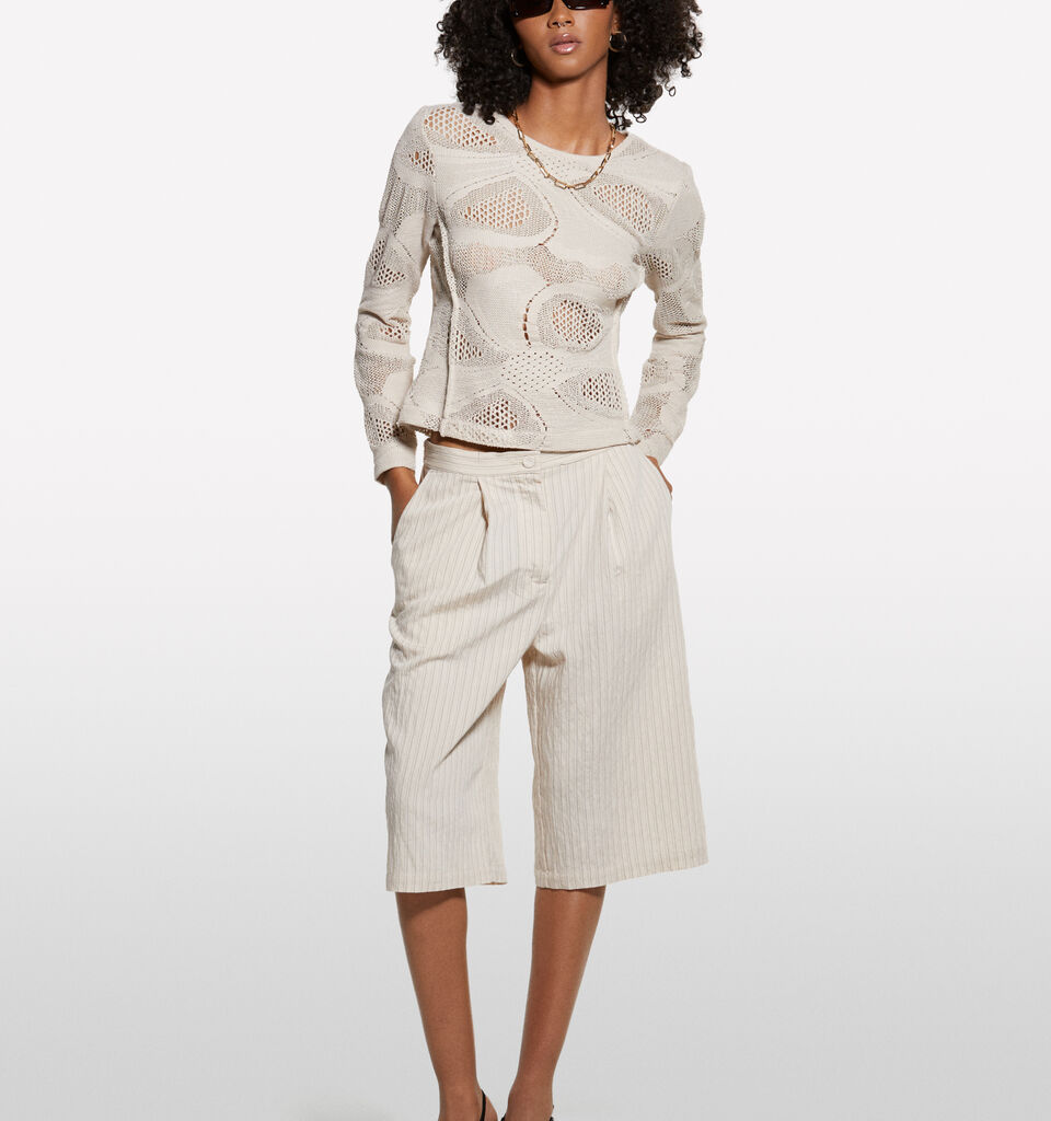 Bermudas branco nata riscadas - calças calções para mulher - Branco Nata | Sisley image number 1